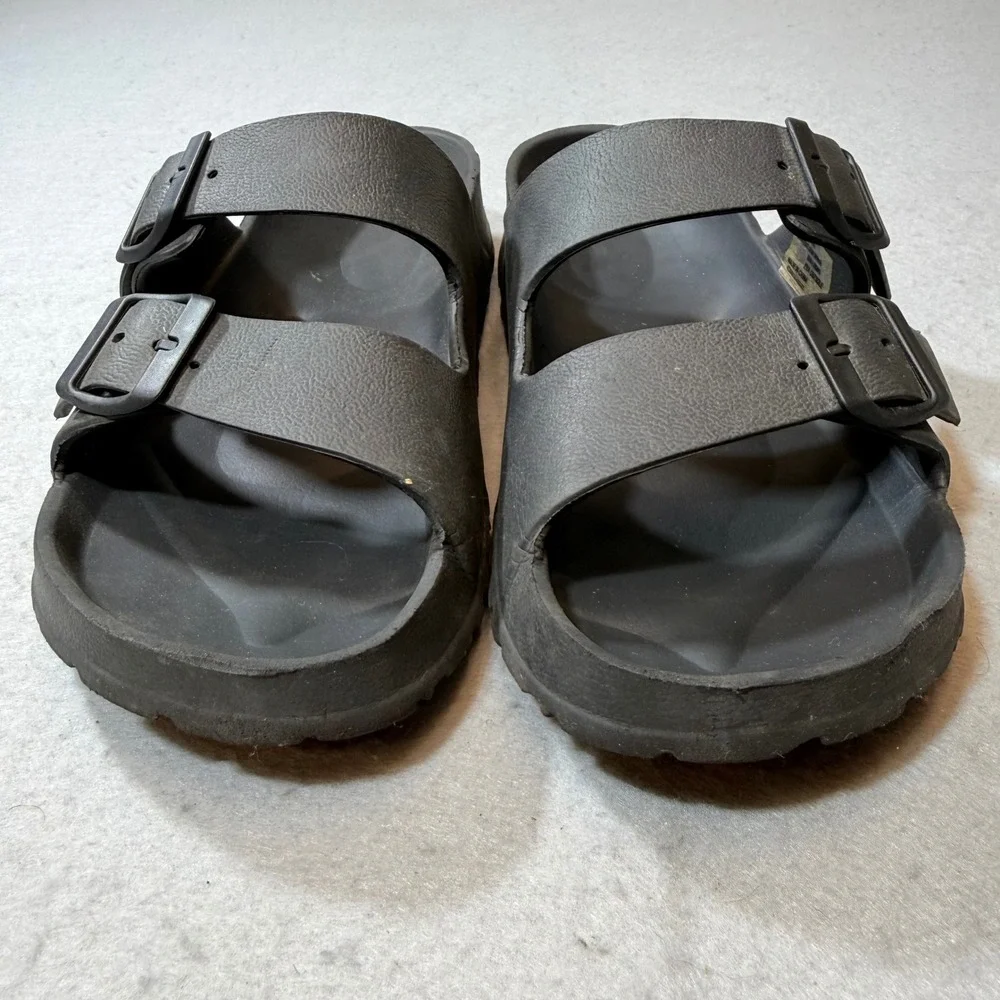 Black EVA Slip On Sandals Size L 9 10 Adjustable‎ Buckle Comfort Beach Pool cas